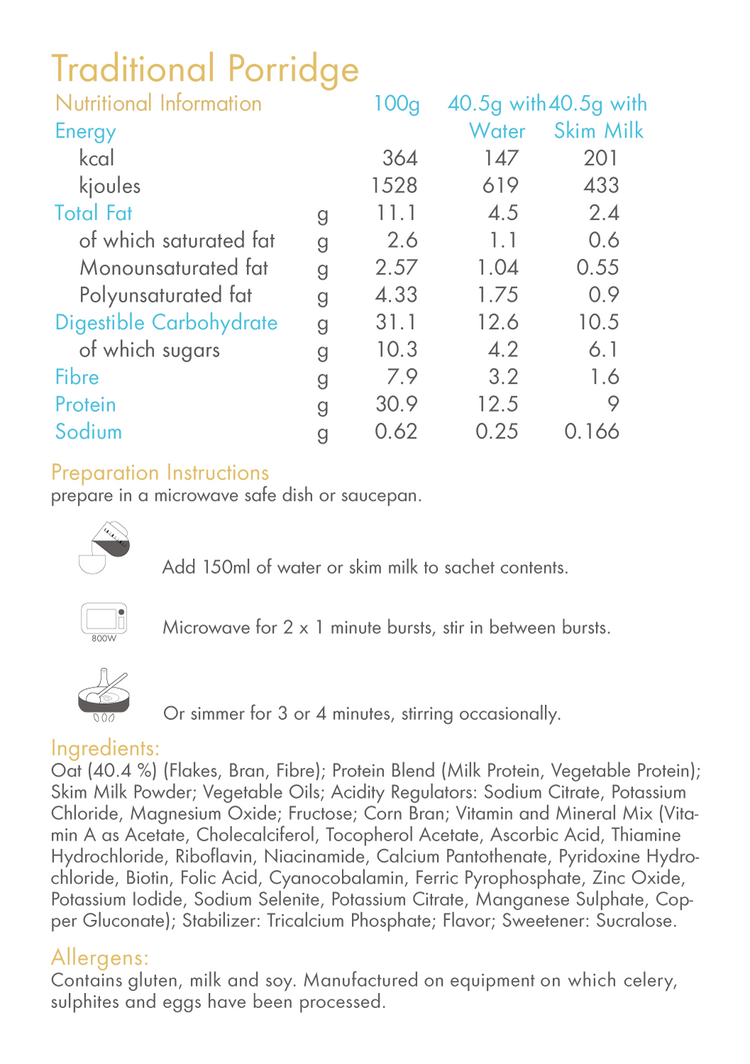 Traditional Porridge 146kcal Total Food Replacement Breakfast